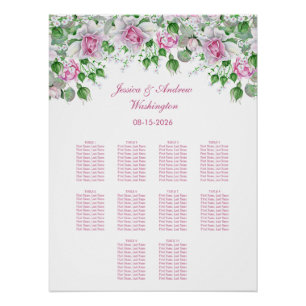 Póster Gráfico de Rosas Românticos Cor-de-rosa
