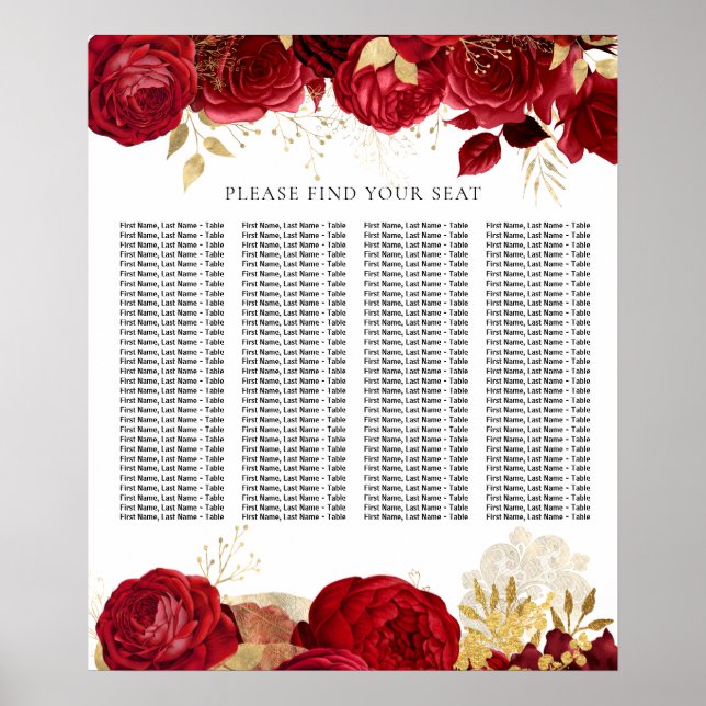 Poster Gráfico de rosas vermelhas de Casamento ou de Asse (Frente)