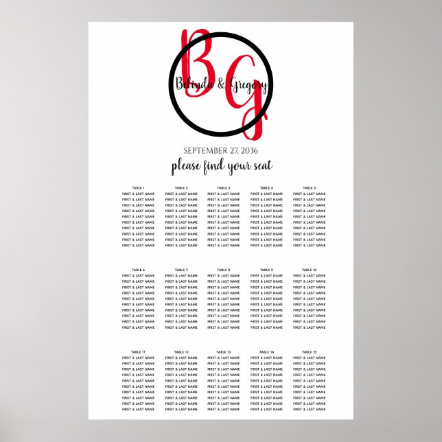 Poster Gráfico de Seções de Casamento de Iniciais Persona (Frente)