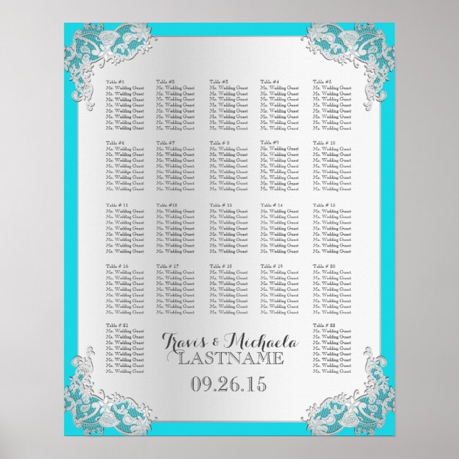 Póster Gráfico de Seções de Casamento Floral Silver (Frente)