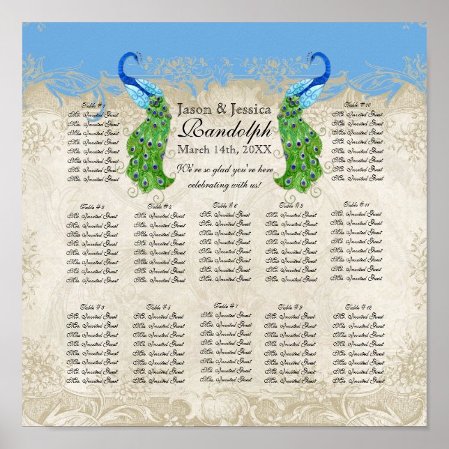 Póster Gráfico de Seções de Recepção de Peacock do Estilo (Frente)