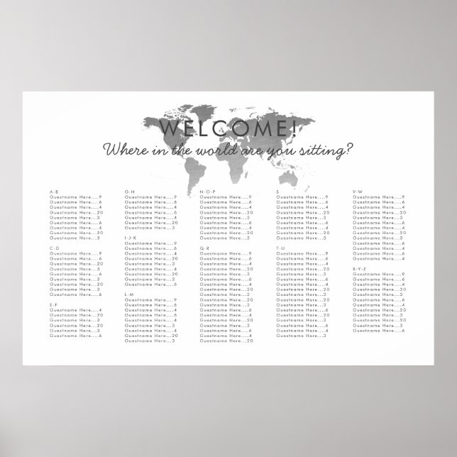 Poster Gráfico de Seções do Mapa do Mundo Prateado (Frente)