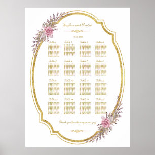 Póster Gráfico de Sentação de Quadro Dourado Floral para 