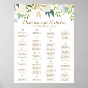 Poster Gráfico de Sentados Alfabéticos Dourados e Branco 