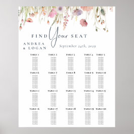 Poster Gráfico de Sentados de Casamento Chic Boho de Flor