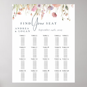 Poster Gráfico de Sentados de Casamento Chic Boho de Flor