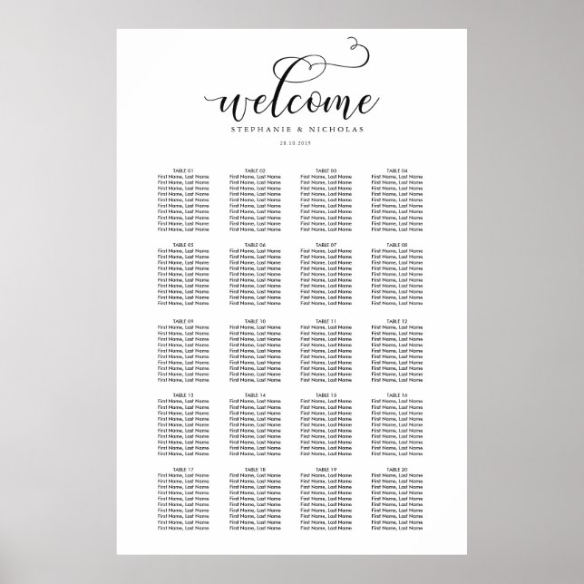 Póster Gráfico de Sentados de Casamento Chic - Letra Mão (Frente)