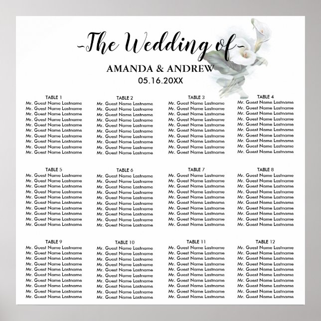 Poster Gráfico de Sentados de Casamento de Lily, Calla Br (Frente)
