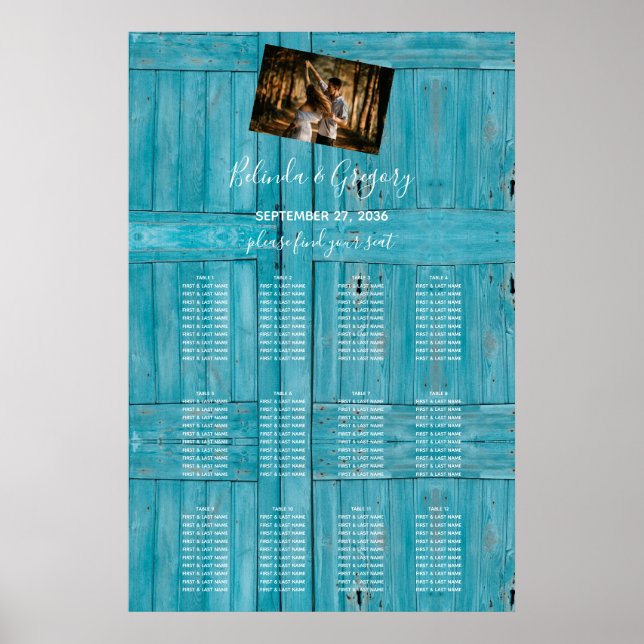 Poster Gráfico de Sentados de Casamento de Madeira Azul R (Frente)