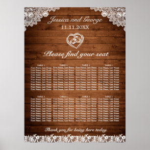 Poster Gráfico de Sentados de Casamento de Madeira e Loc