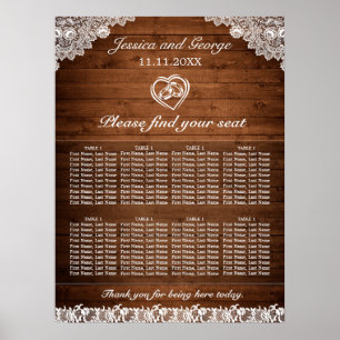 Poster Gráfico de Sentados de Casamento de Madeira e Loc