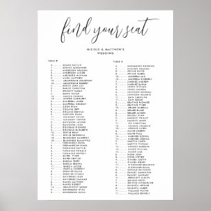 Poster Gráfico de Sentados de Casamento de Ordem Alfabéti