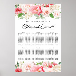 Poster Gráfico de Sentados de Casamento Floral 6 Mesas, C