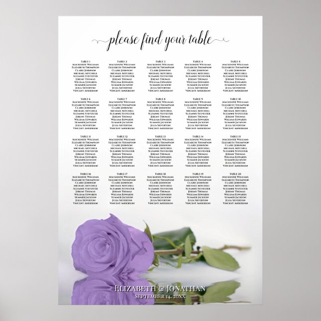 Poster Gráfico de Sentados de Casamento Mesa Rosa 20 (Frente)
