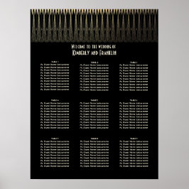 Poster Gráfico de Sentados de Casamentos Dourados e Preto