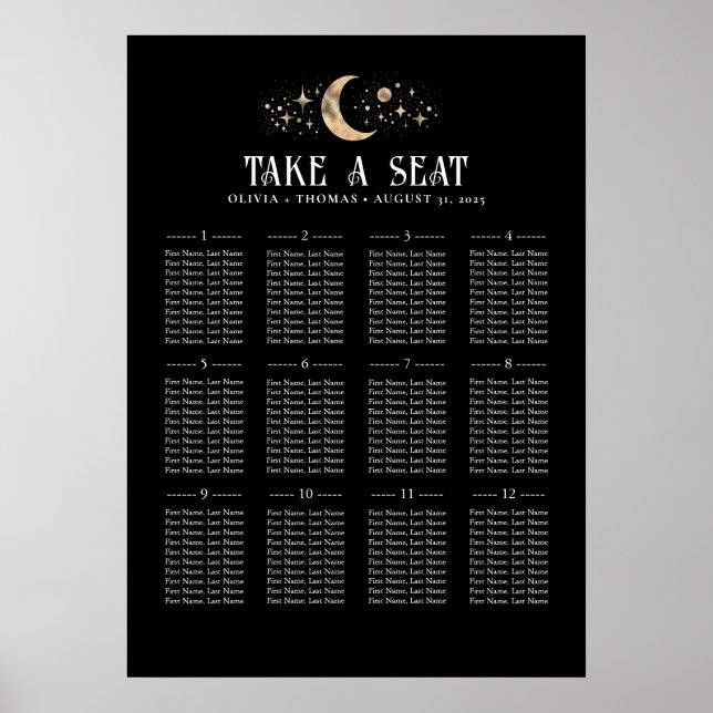 Poster Gráfico de Sentados de Casamentos Negra Celestial  (Frente)