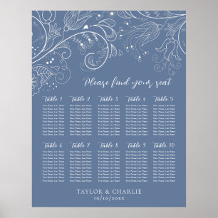 Poster Gráfico de Sentados do Casamento Floral Dusty Blue