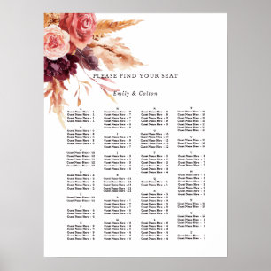 Poster Gráfico de Sentados Florais de Casamento de Ordem