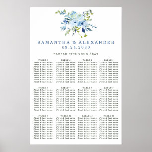 Poster Gráfico de Sentados Florais De Casamentos Azuis El