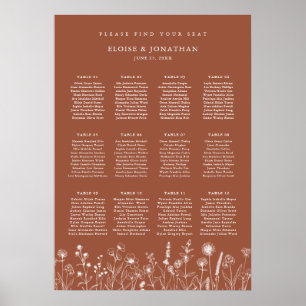 Poster Gráfico de Sentados Florais De Casamentos Terracot