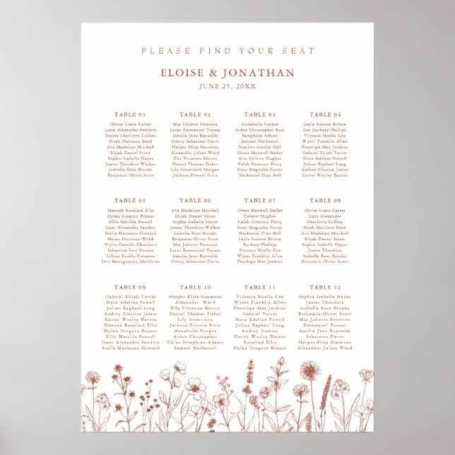 Poster Gráfico de Sentados Florais De Casamentos Terracot (Frente)