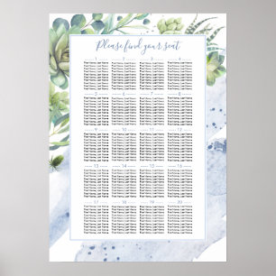 Poster Gráfico de Sentados Verde com Suculentos Azuis Du