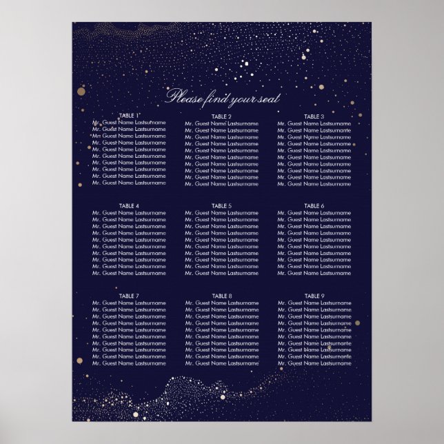Poster Gráfico de Sentos de Casamento de Estrelas Noturna (Frente)