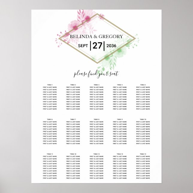 Poster Gráfico de Sentos de Casamento de Flores de Aquare (Frente)