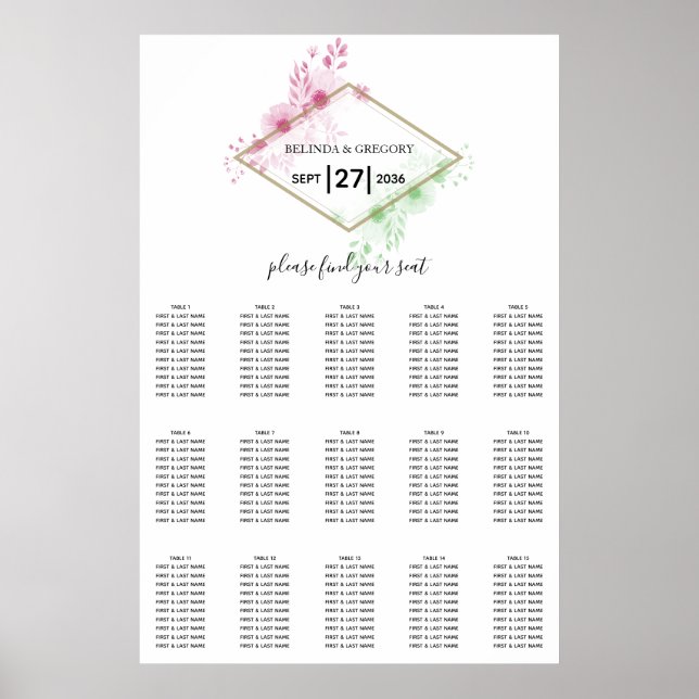 Poster Gráfico de Sentos de Casamento de Flores de Aquare (Frente)