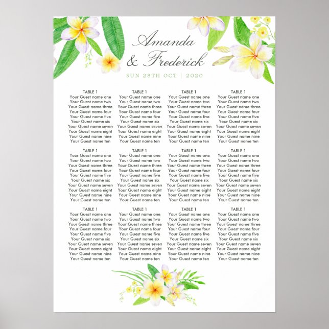 Poster Gráfico de Sentos de Casamento de Frangipani com A (Frente)