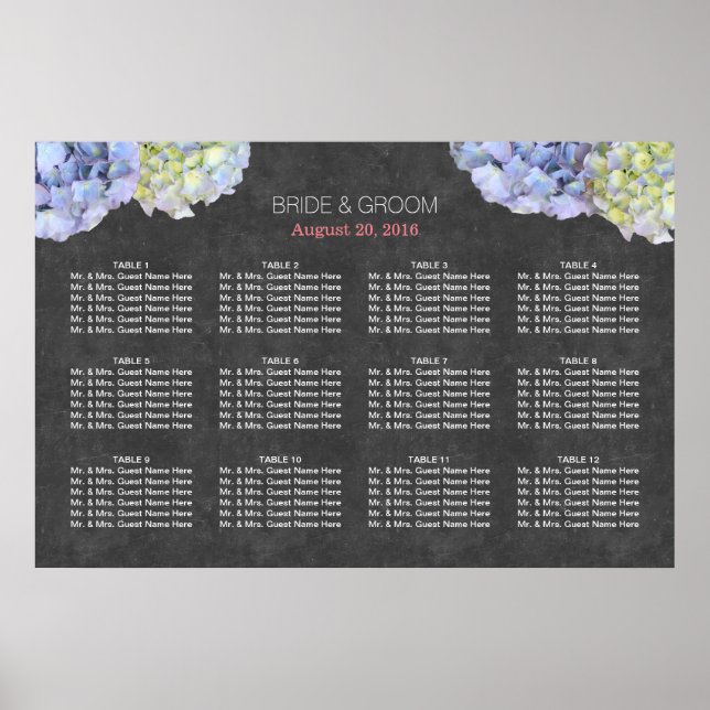 Póster Gráfico de Sentos de Casamento de Hydrangea Blue C (Frente)