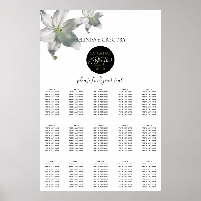 Poster Gráfico de Sentos de Casamento dos Lírios Brancos  (Frente)