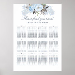 Poster Gráfico de Sentos de Casamento Elegante Floral Azu