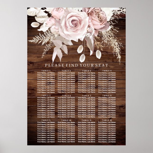 Poster Gráfico De Sentos De Casamento Floral De Blush De  (Frente)