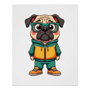 Póster Gráfico de Streetwear de Cartoon de Pug Hipster Vi