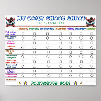 Poster Gráfico Diário de Chore de Super-Herói para Crianç
