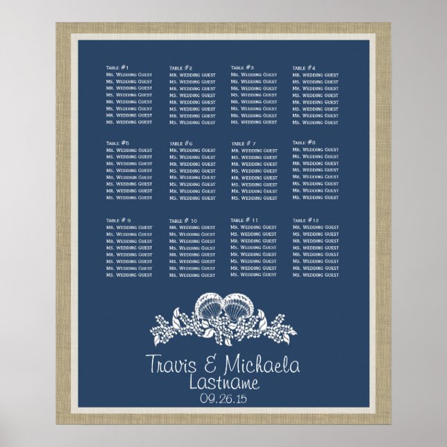 Poster Gráfico do assento do tema da praia de Seashell (Frente)