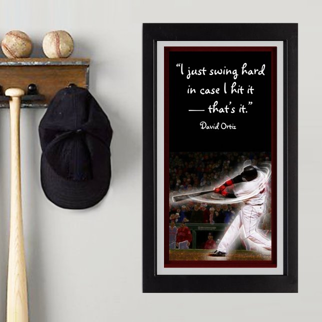 Póster Gráfico do jogador de beisebol (Swing hard! David Ortiz quote baseball poster for bedroom decor.)