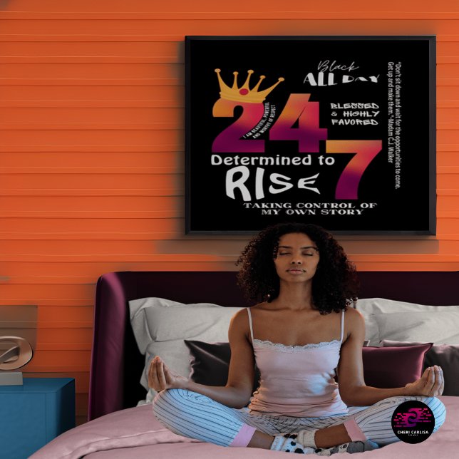 Póster Gráfico do Slogan Preto 24/7 (Grounded in who she is. Focused on who she’s becoming.)