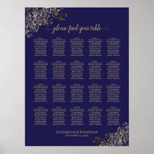 Poster Gráfico Dourado 20 Mesa Marinho Azul de Casamento
