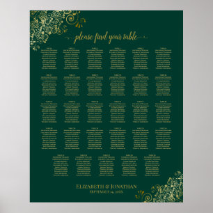 Poster Gráfico Dourado 29 de Casamento Mesa Emerald Green
