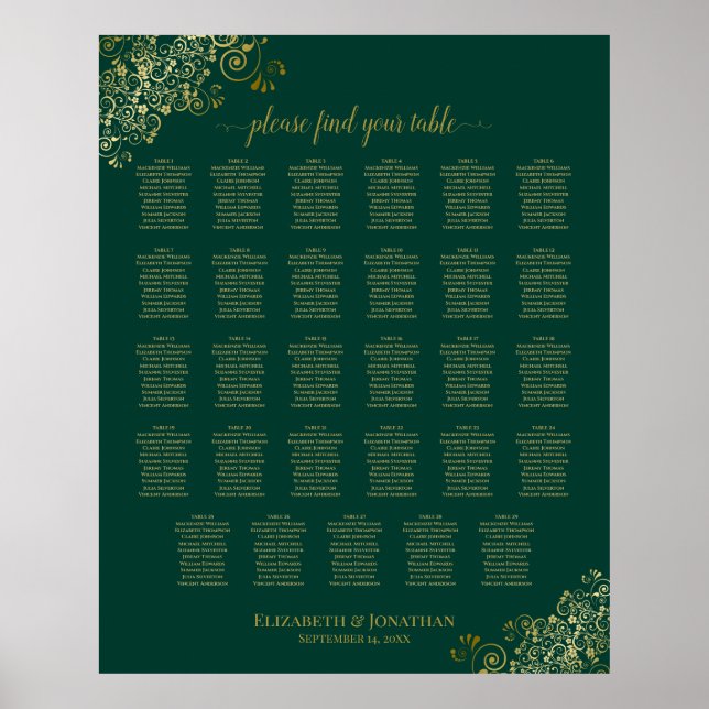 Poster Gráfico Dourado 29 de Casamento Mesa Emerald Green (Frente)