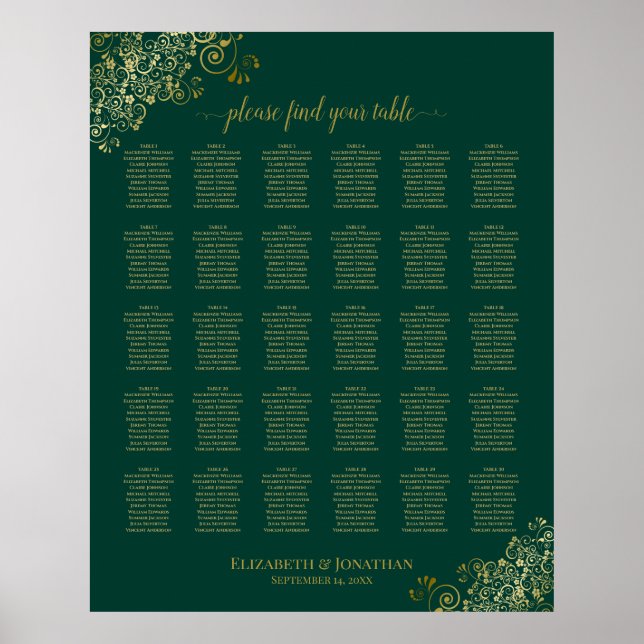 Poster Gráfico Dourado 30 de Casamento de Mesa Emerald Gr (Frente)