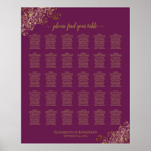 Poster Gráfico Dourado 30 de Casamento de Mesa Roxo