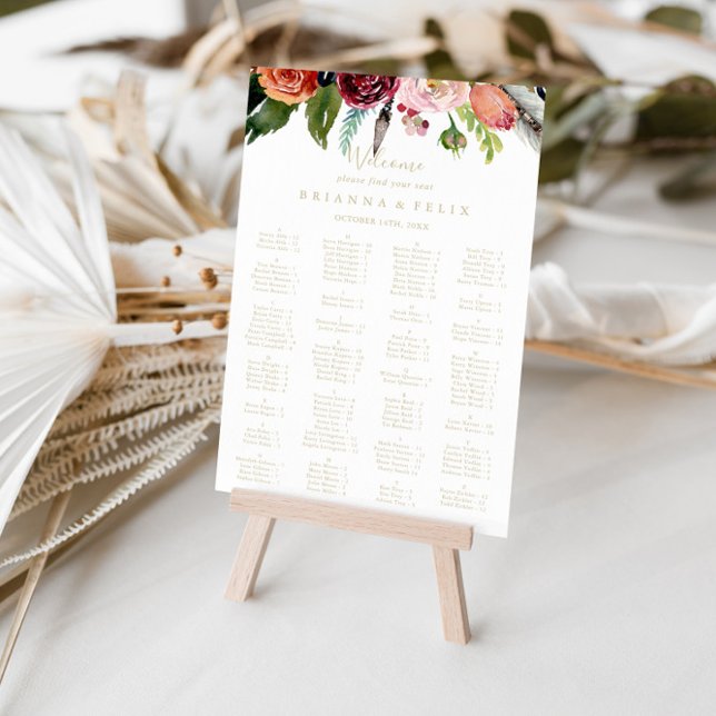 Poster Gráfico Dourado de assentos alfabéticos tropicais  (Criador carregado)