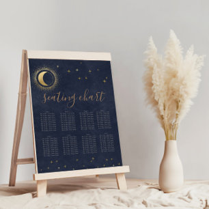 Poster Gráfico Dourado de Assentos Azul-Noite Celestial