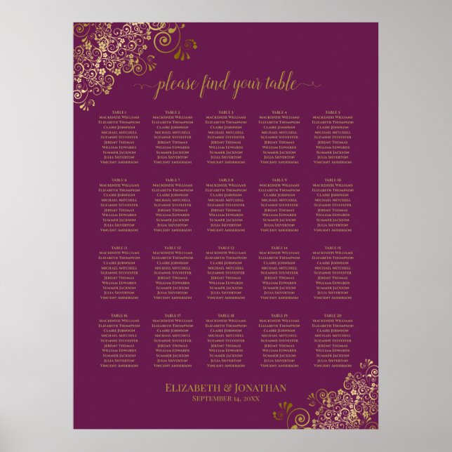 Poster Gráfico Dourado de Assentos de Casamento de Mesa P (Frente)