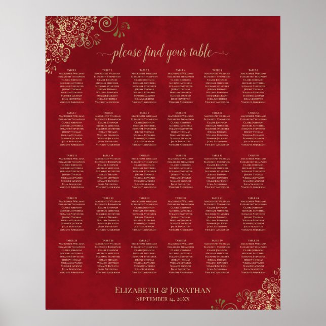 Poster Gráfico Dourado de Assentos de Casamento de Mesa V (Frente)
