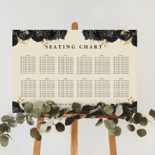 Poster Gráfico Dourado de Assentos de Casamento de Rosas 