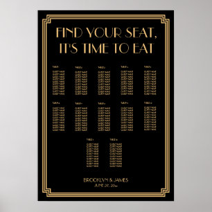 Poster Gráfico Dourado de Assentos de Deco de Arte Negra